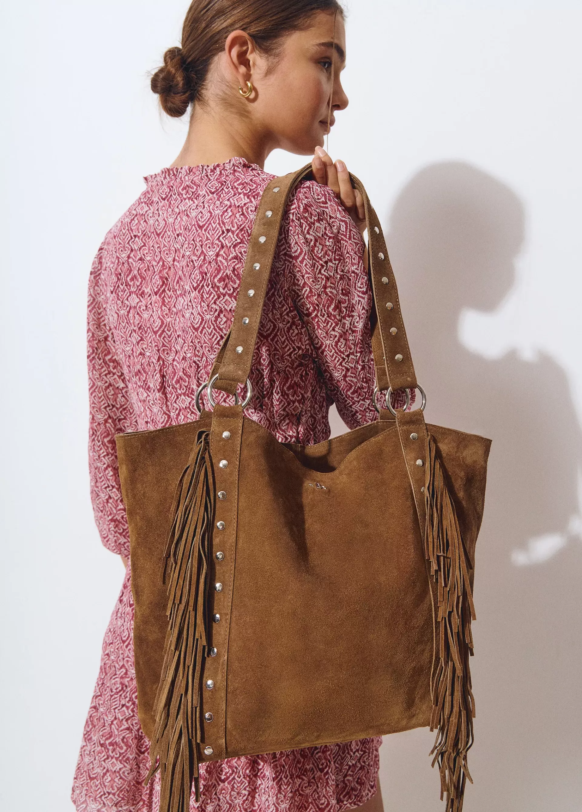 Brownie Bolso piel shopper flecos