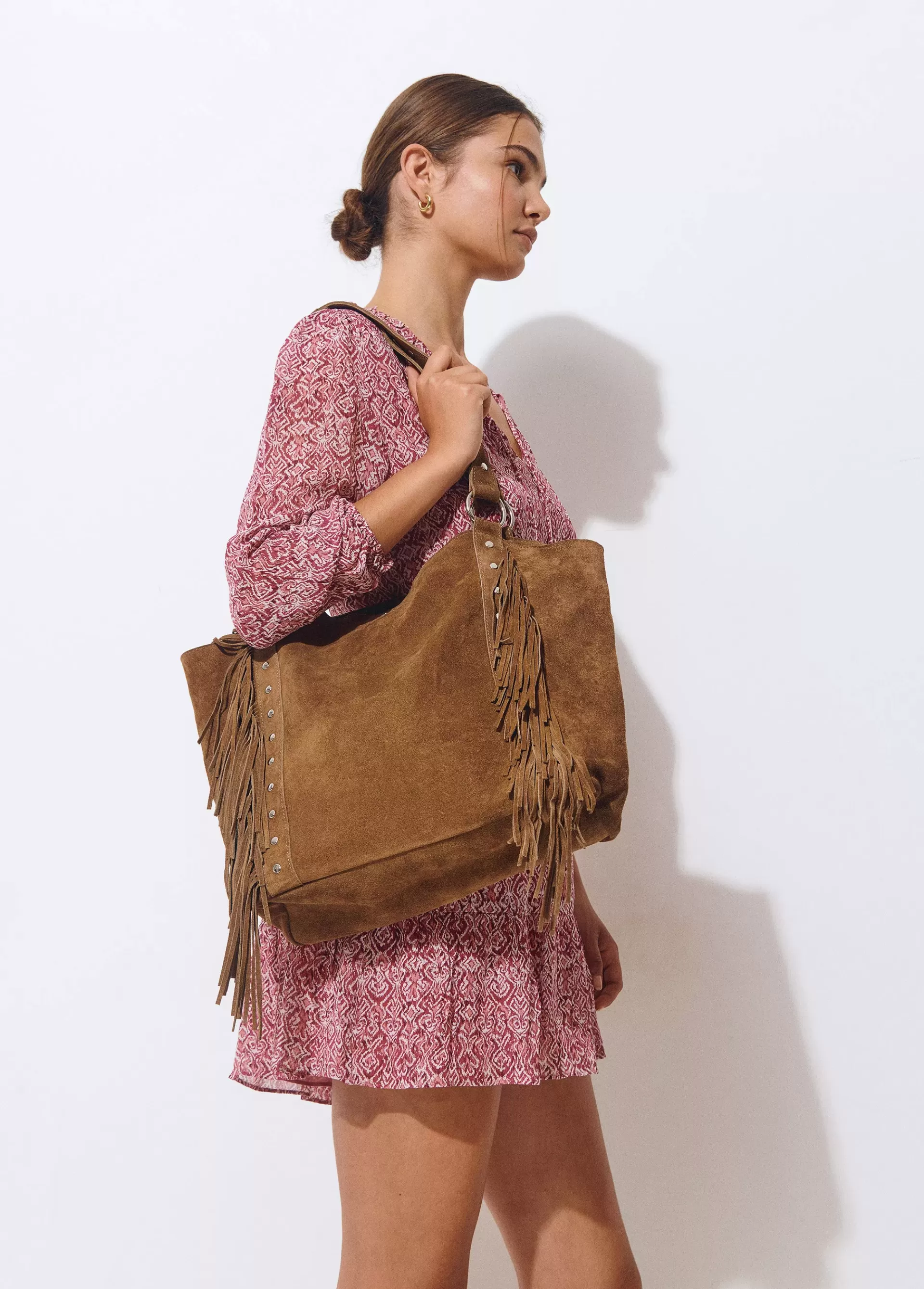 Brownie Bolso piel shopper flecos