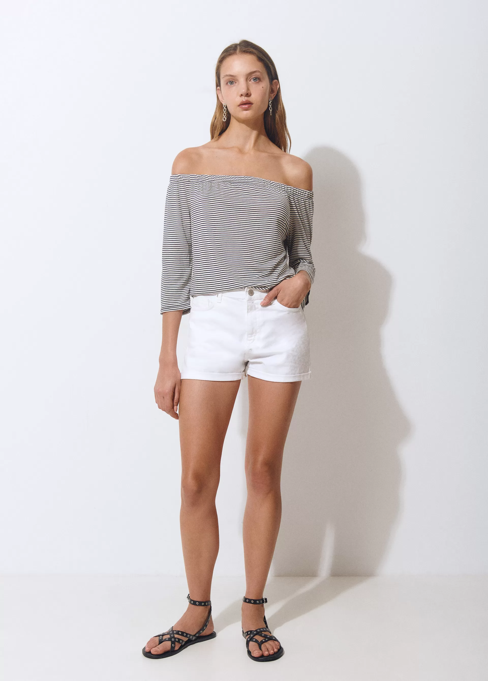 Brownie Camiseta escote bardot raya tejida bicolor
