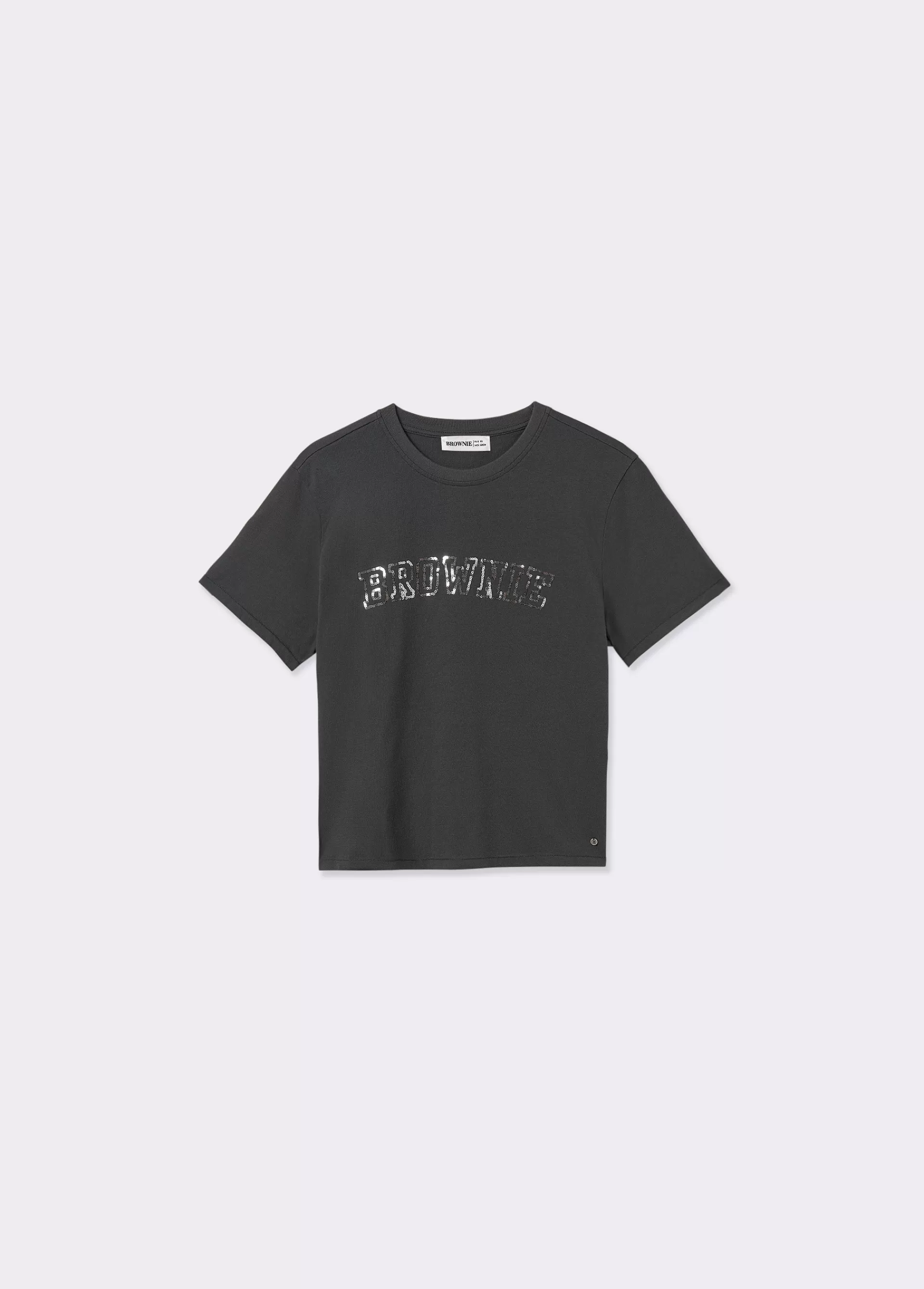 Brownie Camiseta manga corta texto bordado lentejuelas